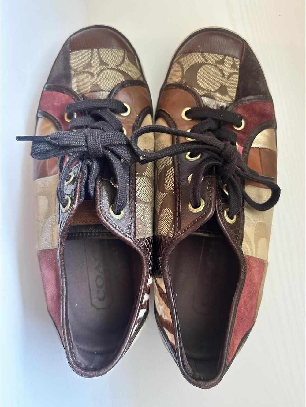 Coach Dawnell patchwork leather and suede lace-up sneakers Size 8.5